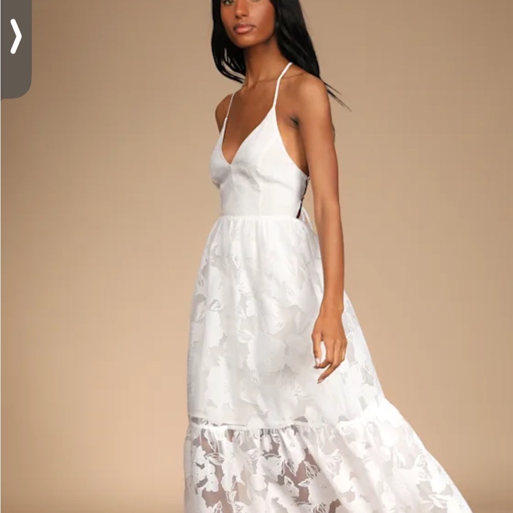 Lulu's White Jacquard Organza Midi Dress